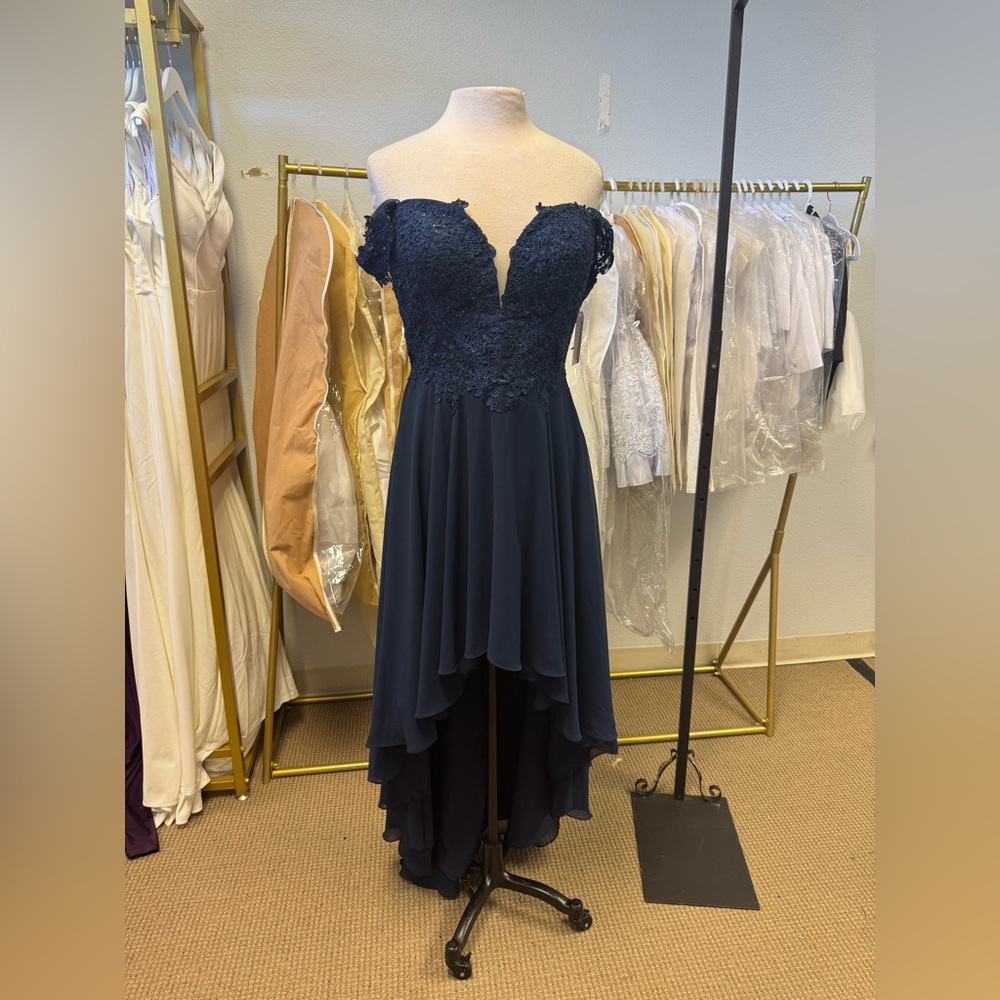 Elegant Navy Off-Shoulder Lace Dress 2279